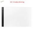 A3 LED drawing board with black frame, white light, 3 dimming modes