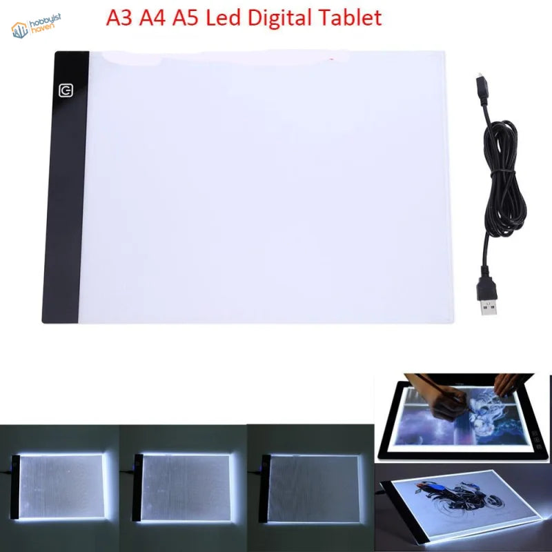 White LED drawing board with black frame for A3 A4 A5 paper