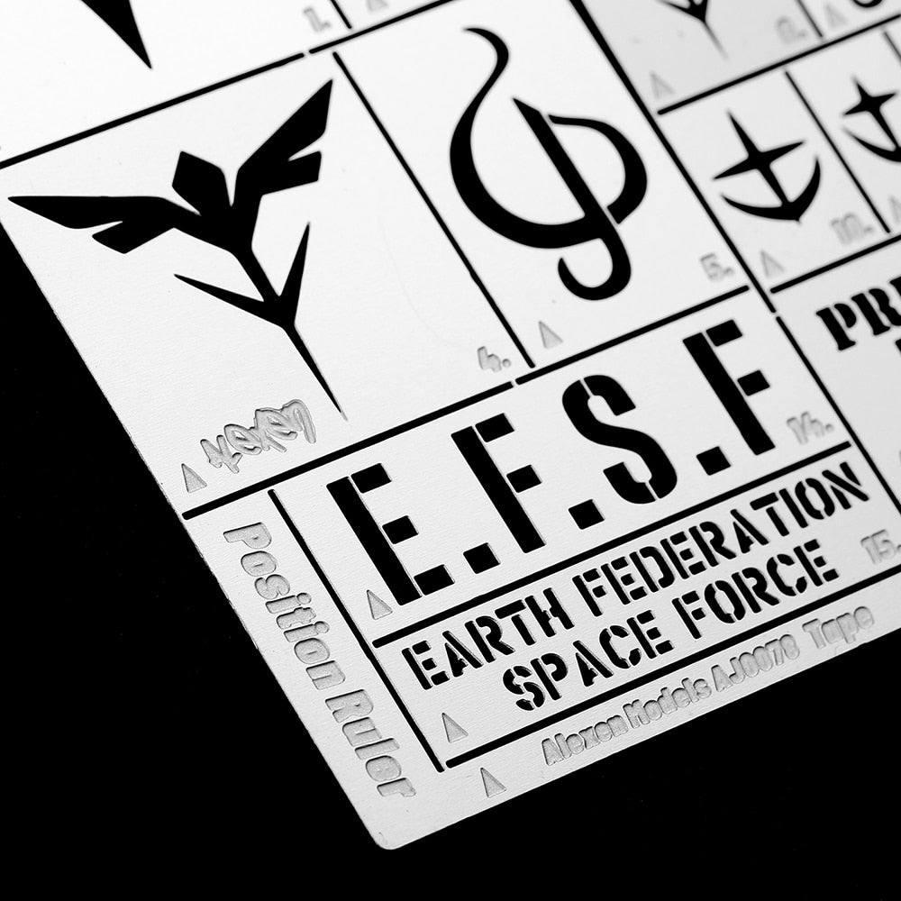 Gundam Zaku Garage stencil sheet with Earth Federation insignia