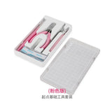 7pcs basic model building tool set with pink-handled jewelry-making pliers in clear plastic case for precision hobby tools