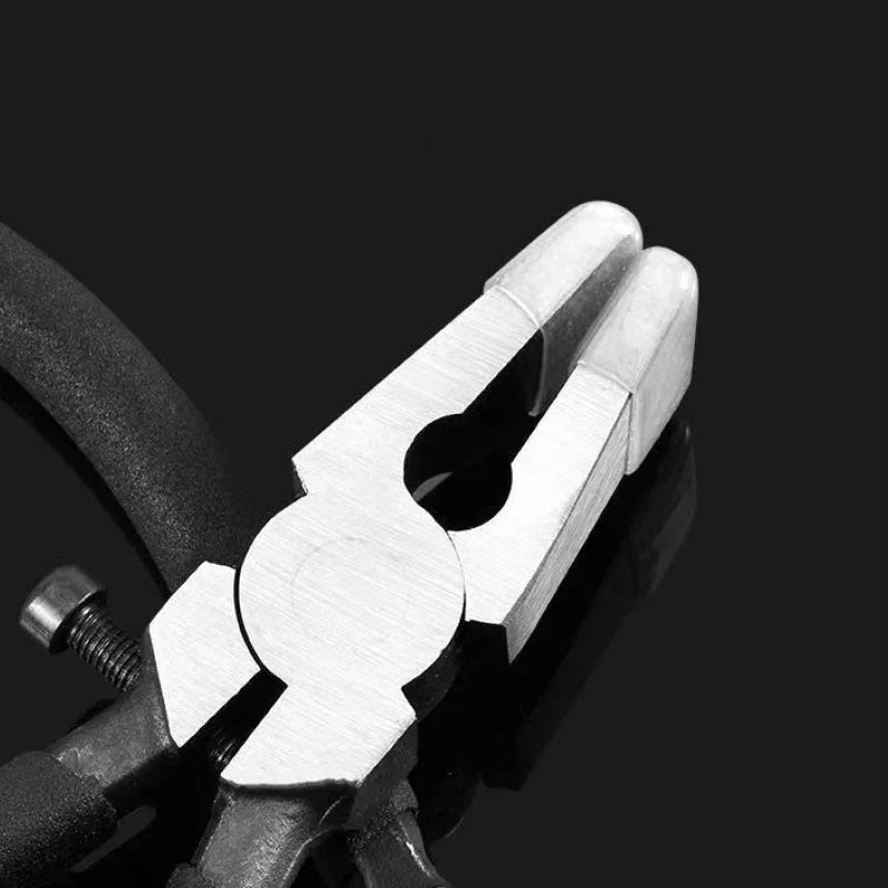 Silver-toned needle-nose clamping pliers with soft rubber sheaths