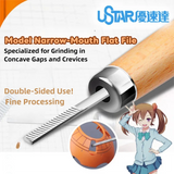 Ustar narrow flat polishing files with wooden handle and metallic blade designed for precise concave gap grinding