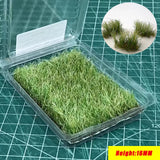 16mm static grass tufts: green artificial grass pieces in clear plastic container