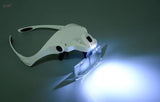 White LED light headband magnifier glasses with headset