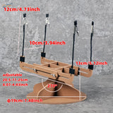 Adjustable model assembly and painting stand with wooden frame and four black-coated alligator clips for scale modeling tools