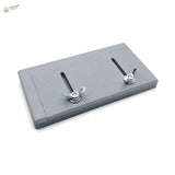 Gray 3D-printed adjustable track building jig plate with wing nuts and slots