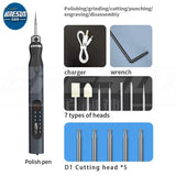 Black and silver Bresun D1 polish pen with five cutting heads