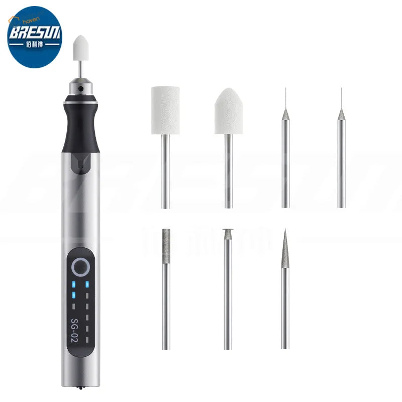 Adjustable wireless electric grinding machine with silver black design and five cutting heads