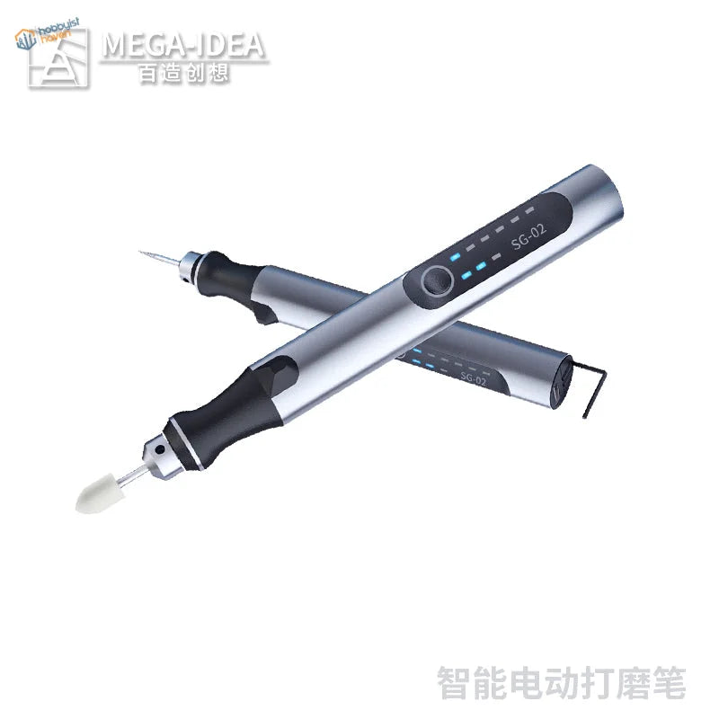 Silver and black Mega-Idea SG-02 polishing pen with five cutting heads