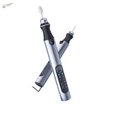 Silver and black electric nail drill with five cutting heads and digital display