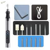 Silver and black wireless engraving tool with five cutting heads