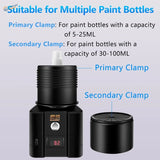 Advanced cordless paint shaker black cylindrical bottle clamp system