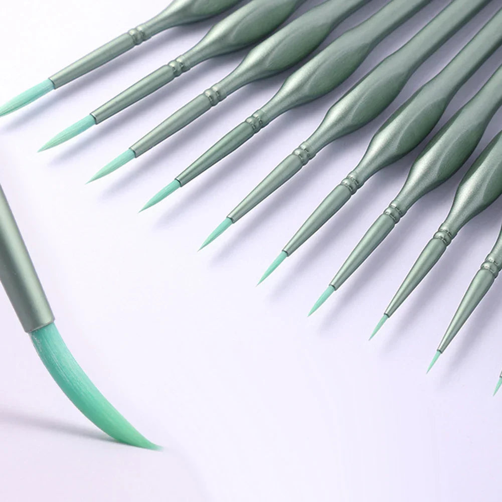 11pcs fine synthetic bristle brushes with green handles and mint bristles