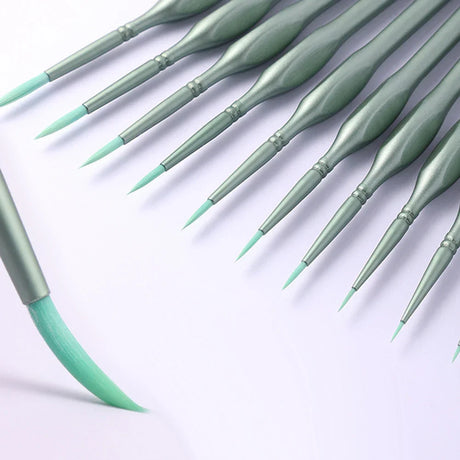 11pcs fine synthetic bristle brushes with green handles and mint bristles