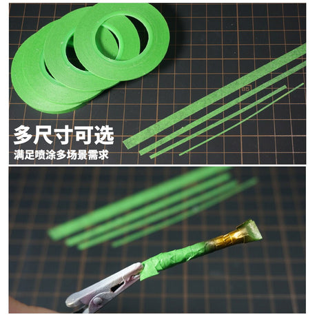1-6mm fine masking tape rolls and strips in bright green for model painting