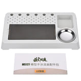 Mo Shi Tools wet palette accessory kit with white plastic box, dark gray perforated panel, and stainless steel bowl for model painting