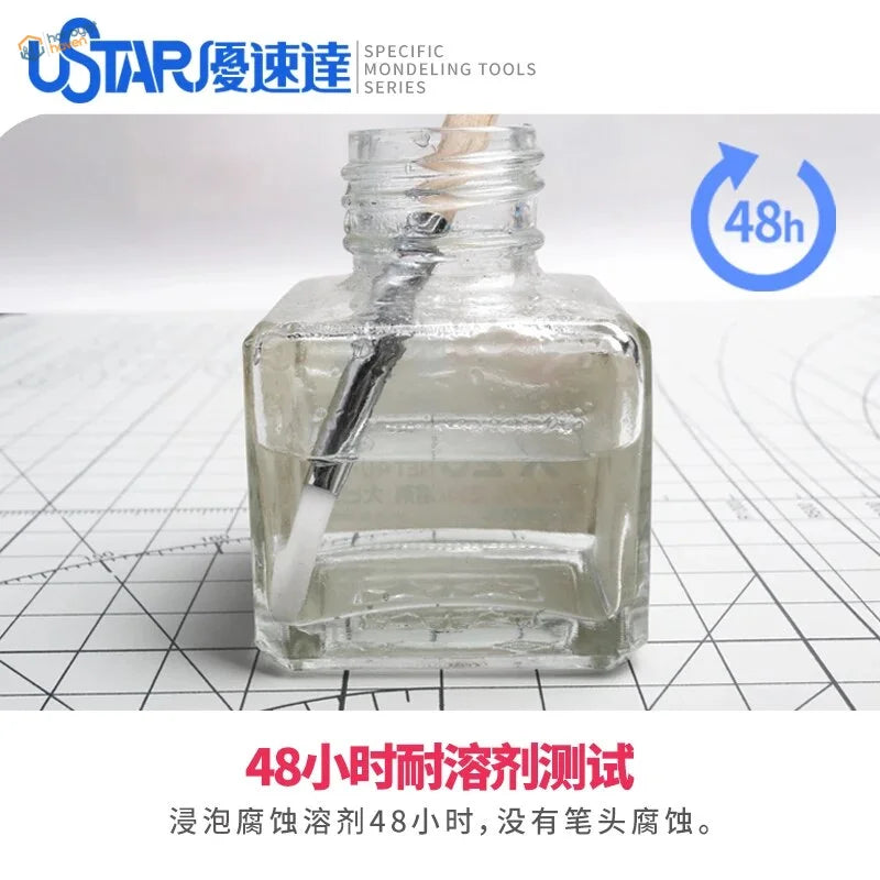 Ustar clear glass ink bottle with metal airbrush cleaning brush