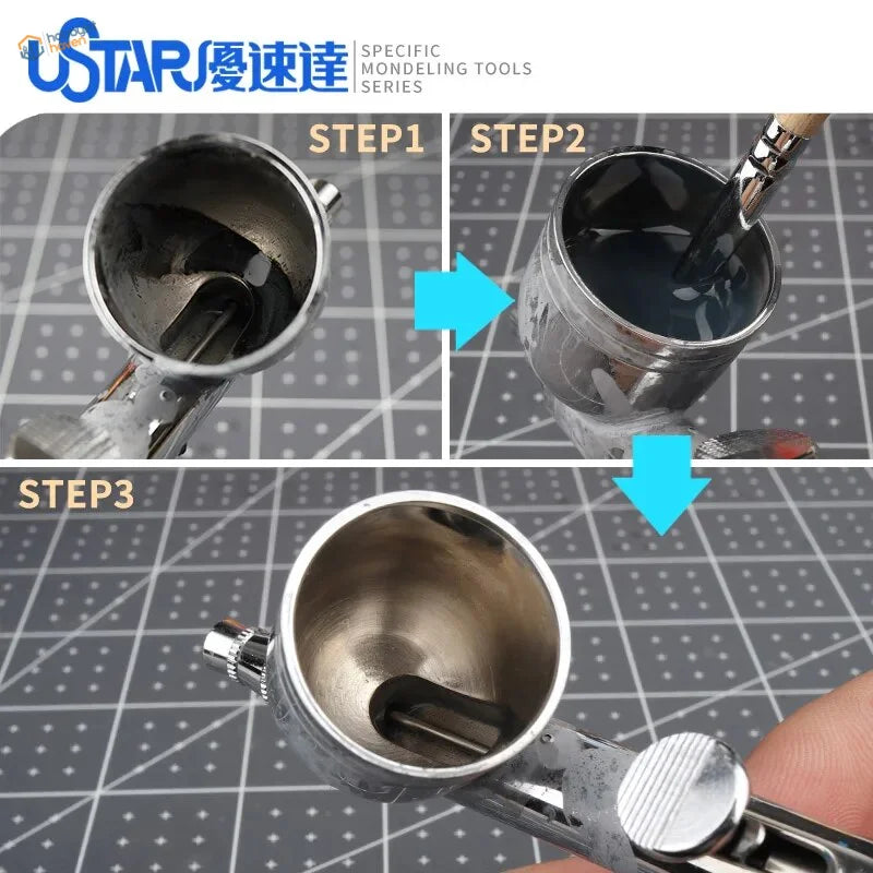 Silver airbrush cleaning brush nozzle with precision tip and knob