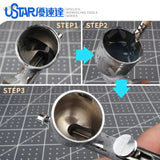 Silver airbrush cleaning brush nozzle with precision tip and knob