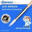 Silver and white airbrush cleaning brush with wooden handle