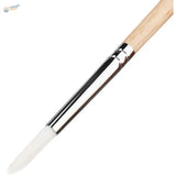 Sleek airbrush cleaning brush with light wood handle and soft white bristles
