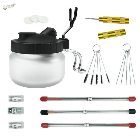 Airbrush cleaning sets with clear spray pot, nozzles, brushes, tubes