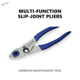 Shanhai multi-function slip-joint pliers for airbrush maintenance, blue grips and protective jaw pads, on a white background
