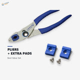 Shanhai slip-joint pliers shown with a spare set of two blue protective jaw pads and their screws
