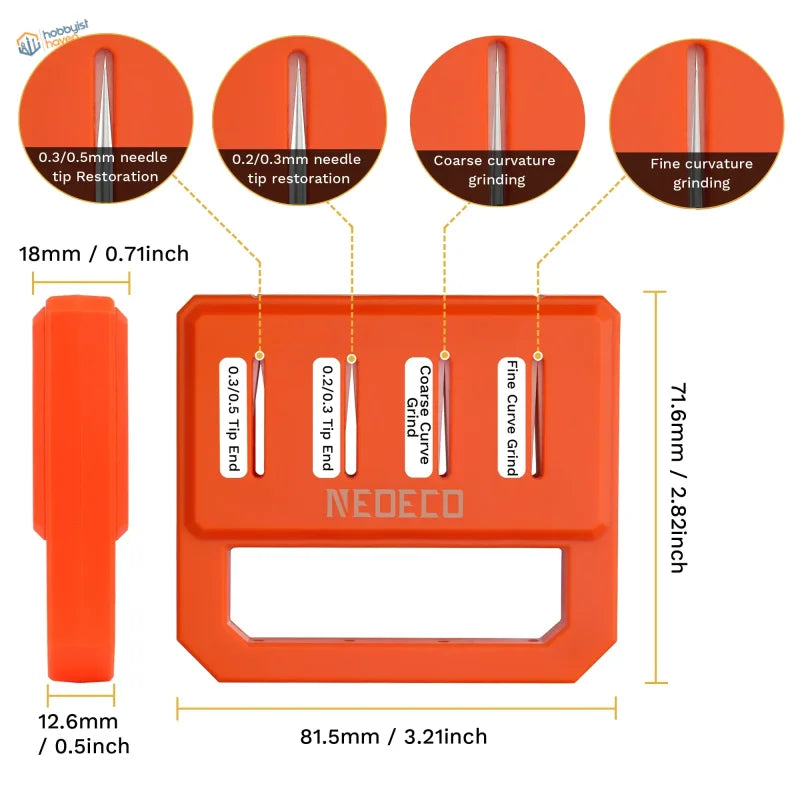 Orange Airbrush Needle Repair Tool with 4 slots for needle tip restoration
