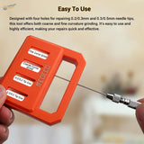 Airbrush needle repair tool: orange grinder with settings and metal tool