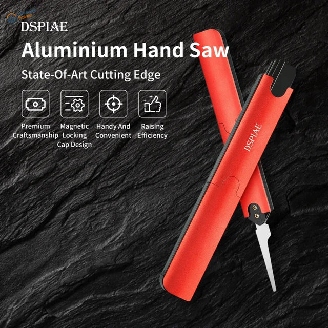 Red aluminum hand saw with black magnetic cap for scale modeling tools