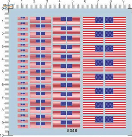 Sheet of American flags decals in red, white, and blue