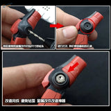 Red black plastic joint with steel angle measuring insert being drilled
