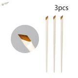 Set of three white angled liner brushes with wooden bristle tips