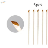 Set of five angled liner brushes with white handles and golden-brown bristles