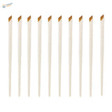 Ten angled liner brushes with white handles and slanted golden-brown bristles