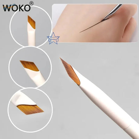 Woko angled liner brush with white handle and wooden bristles