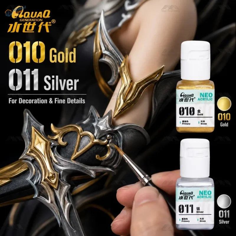 AquaQ 6 Colors Metallic Acrylic Paint Set