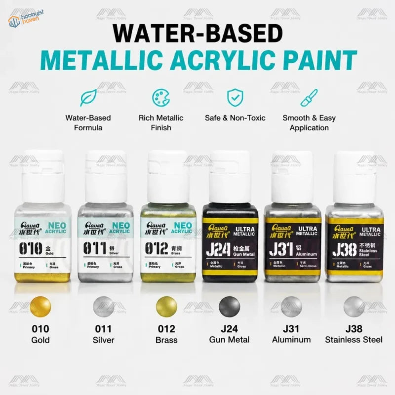 AquaQ 6 Colors Metallic Acrylic Paint Set