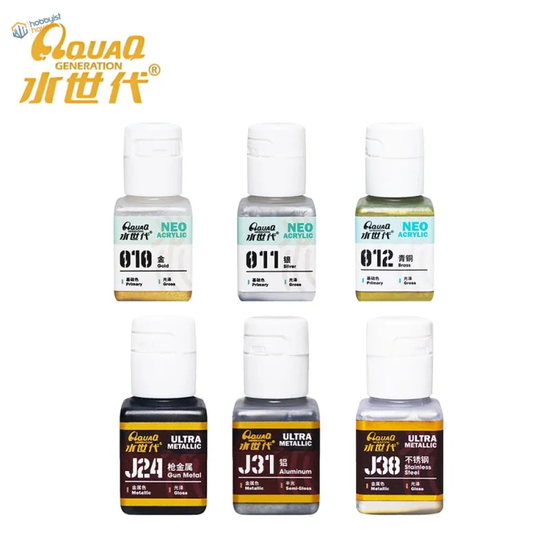 AquaQ 6 Colors Metallic Acrylic Paint Set