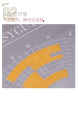 Gray cutting mat with yellow arcs circles cutting template adhesive strips