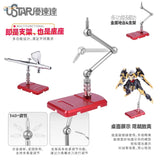 Red metallic base with adjustable silver arm on articulated multifunctional stand