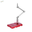 Red aluminum base with silver articulated arm on multifunctional stand