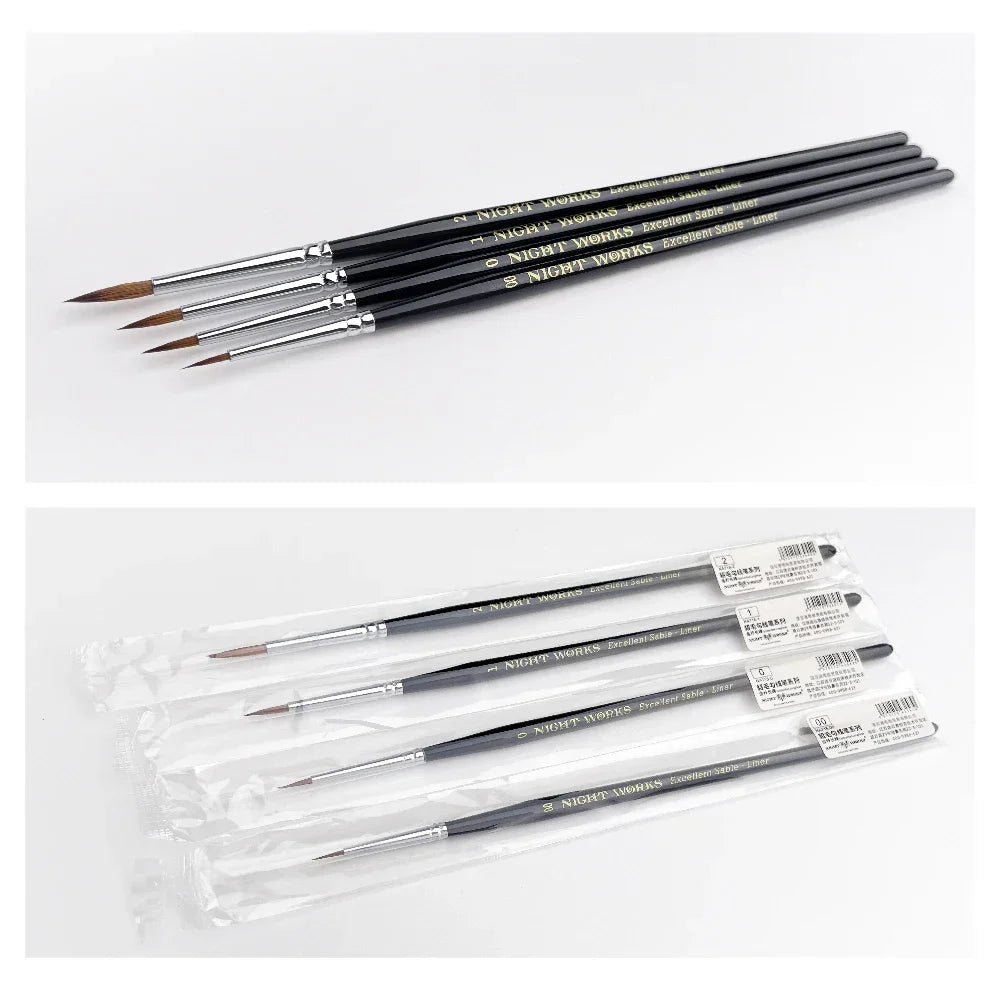 Premium sable brushes set of five with black handles and pointed bristles