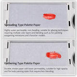 Red paint on mo shi tools wet palette showing dispersing paper and durable thicker paper for model painting