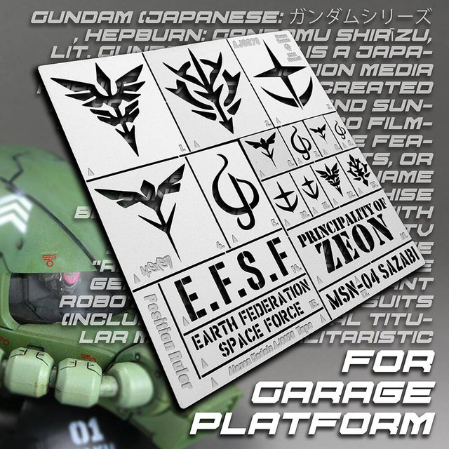 Gundam Zaku garage stencil with E.F.S.F. and Principality of Zeon logos