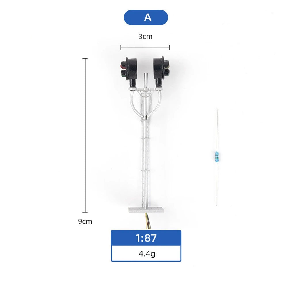 1:87 HO double-head signal dimensions: 3 cm wide, 9 cm tall, with resistor