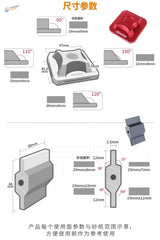 Red Bevel Sanding Tool: square plastic block with adhesive sanding paper, Chinese characters