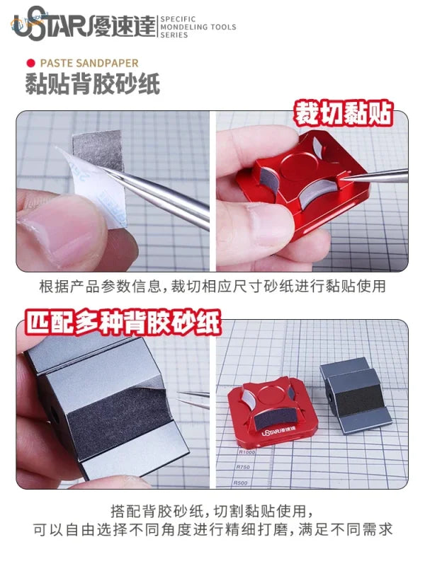 Red Bevel Sanding Tool with magnetic adhesive sanding paper holder