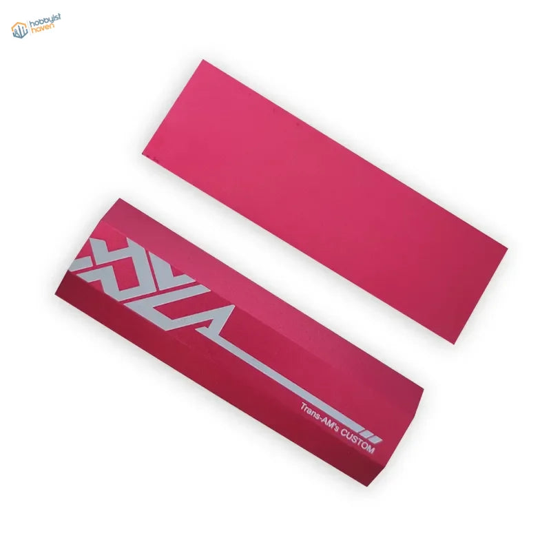 Vibrant red beveled edge sanding plates with glossy finish and silver branding